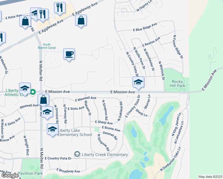 map of restaurants, bars, coffee shops, grocery stores, and more near 1659 North Carson Range Street in Liberty Lake