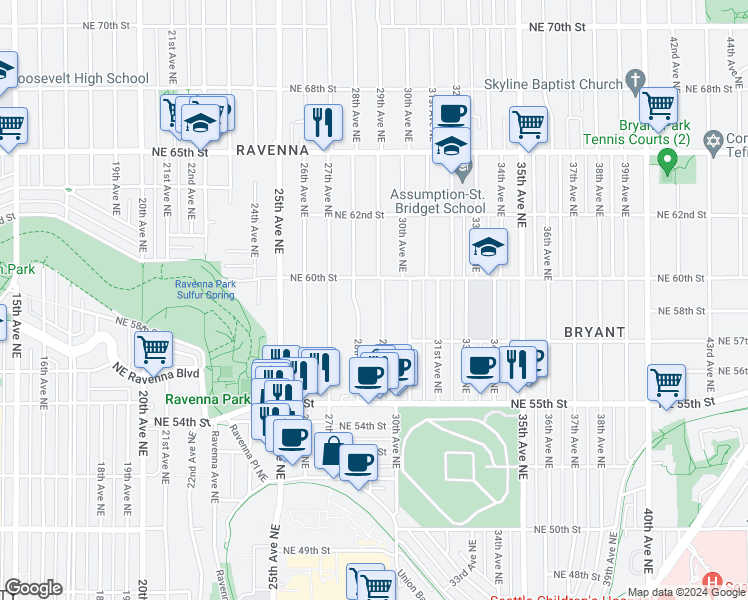 map of restaurants, bars, coffee shops, grocery stores, and more near 5737 29th Avenue Northeast in Seattle