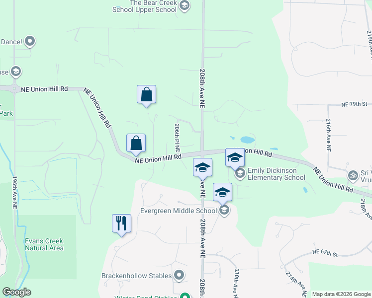 map of restaurants, bars, coffee shops, grocery stores, and more near 20617 Northeast 75th Place in Redmond