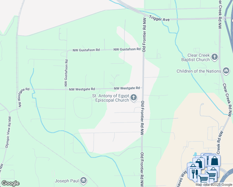 map of restaurants, bars, coffee shops, grocery stores, and more near 4295 Northwest Westgate Road in Silverdale