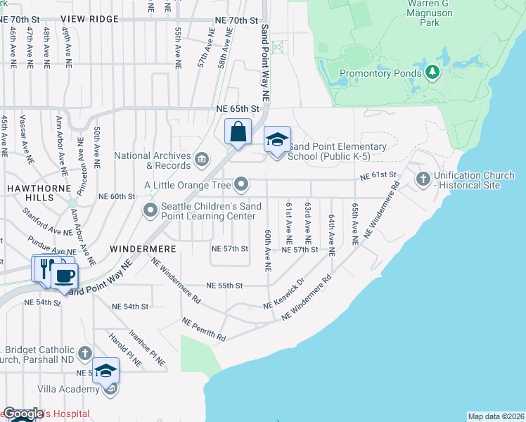 map of restaurants, bars, coffee shops, grocery stores, and more near 5755 60th Avenue Northeast in Seattle