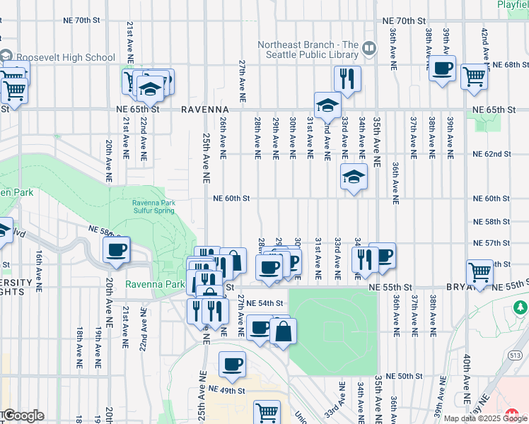 map of restaurants, bars, coffee shops, grocery stores, and more near 5737 29th Avenue Northeast in Seattle