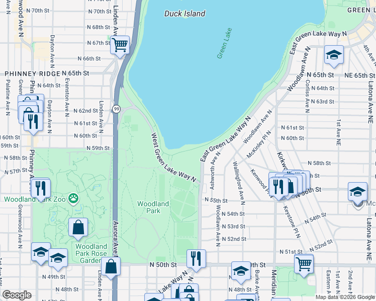 map of restaurants, bars, coffee shops, grocery stores, and more near 1 Art Bldg Uw in Seattle