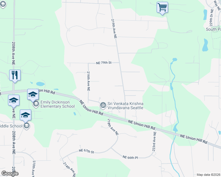 map of restaurants, bars, coffee shops, grocery stores, and more near 7515 220th Avenue Northeast in Redmond