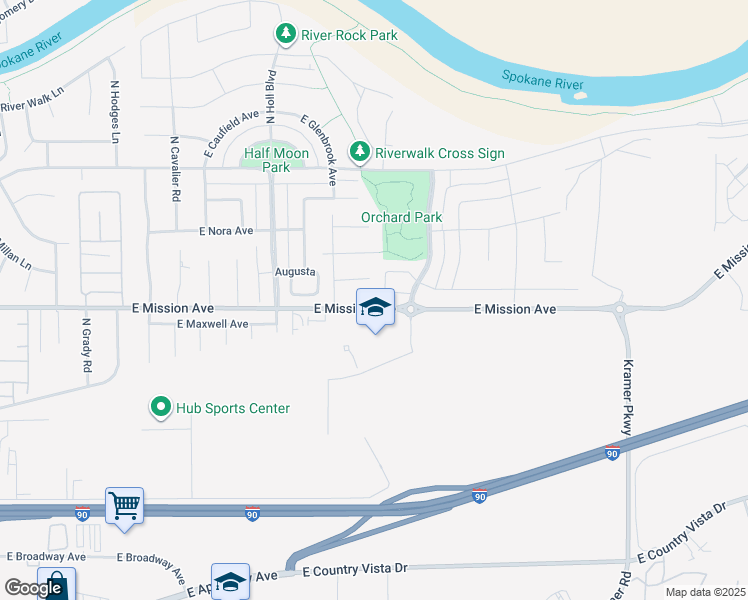 map of restaurants, bars, coffee shops, grocery stores, and more near 20215 East Mission Avenue in Liberty Lake