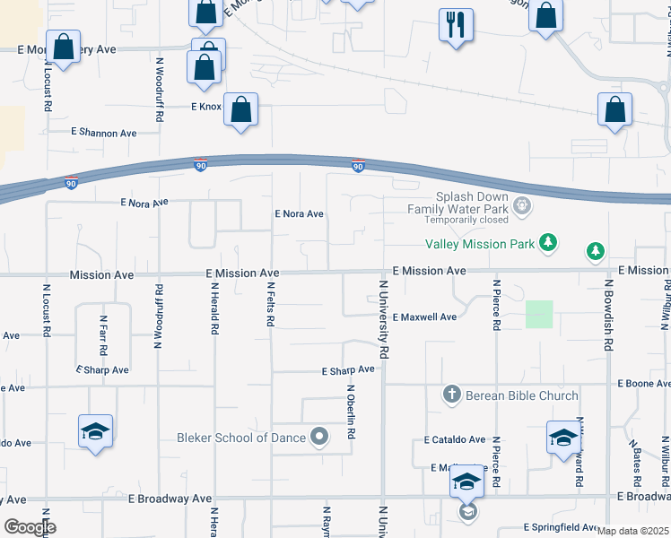 map of restaurants, bars, coffee shops, grocery stores, and more near 10422 East Mission Avenue in Spokane Valley