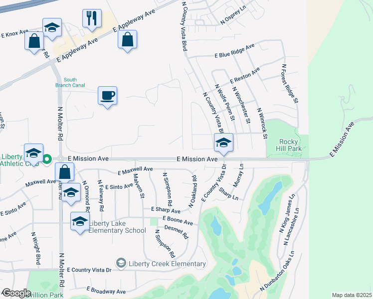map of restaurants, bars, coffee shops, grocery stores, and more near 1659 North Carson Range Street in Liberty Lake