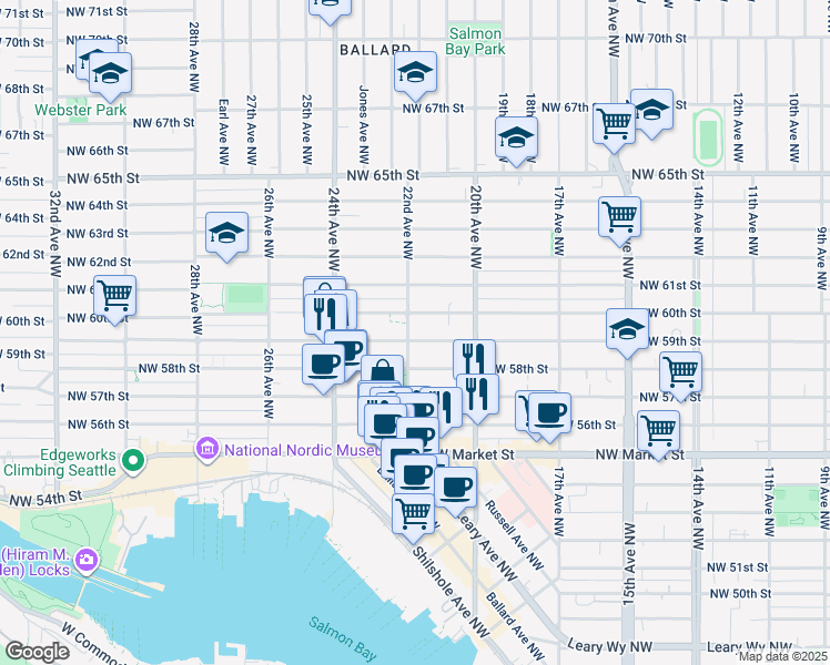 map of restaurants, bars, coffee shops, grocery stores, and more near 5902 22nd Avenue Northwest in Seattle