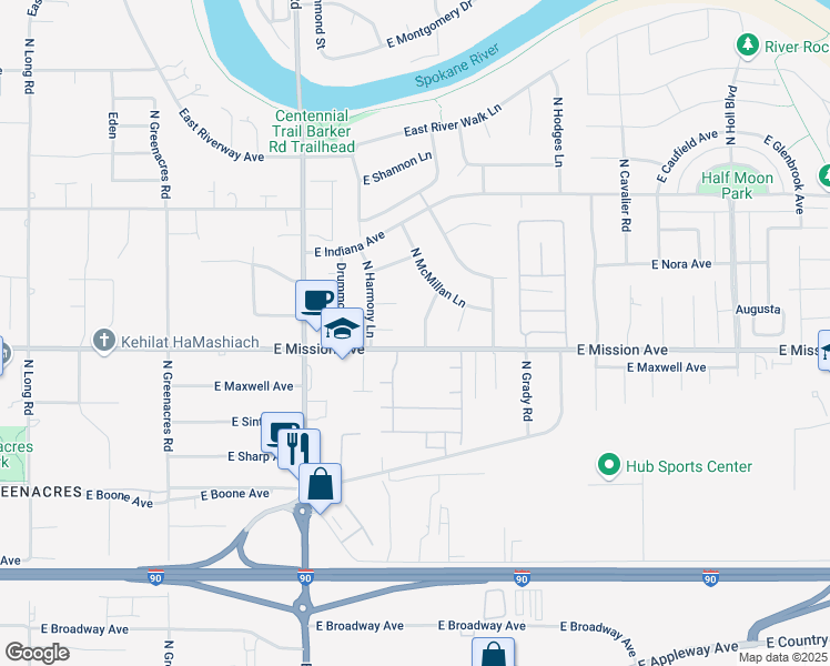 map of restaurants, bars, coffee shops, grocery stores, and more near in Spokane Valley
