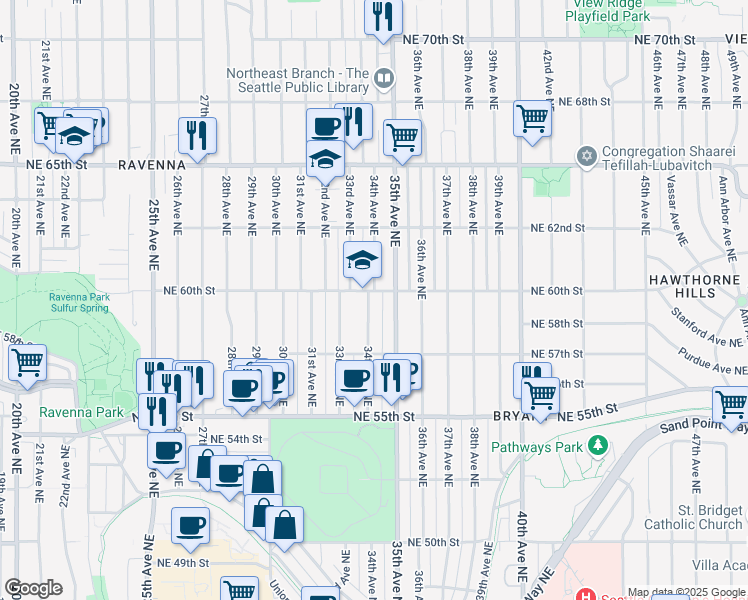 map of restaurants, bars, coffee shops, grocery stores, and more near 5737 35th Avenue Northeast in Seattle