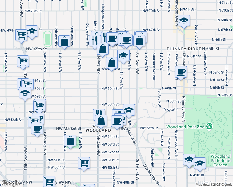 map of restaurants, bars, coffee shops, grocery stores, and more near 5832 6th Avenue Northwest in Seattle