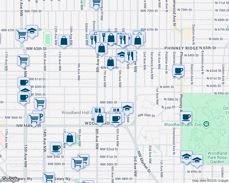 map of restaurants, bars, coffee shops, grocery stores, and more near 5834 6th Avenue Northwest in Seattle