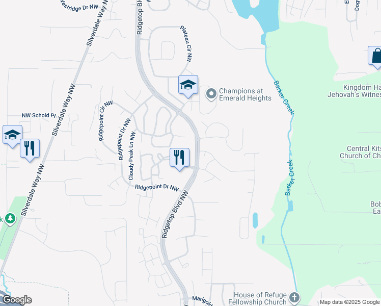 map of restaurants, bars, coffee shops, grocery stores, and more near 1196 Northwest Tahoe Lane in Silverdale