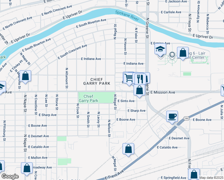 map of restaurants, bars, coffee shops, grocery stores, and more near in Spokane