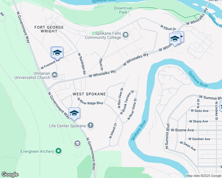 map of restaurants, bars, coffee shops, grocery stores, and more near 3714 West Little Rock Street in Spokane