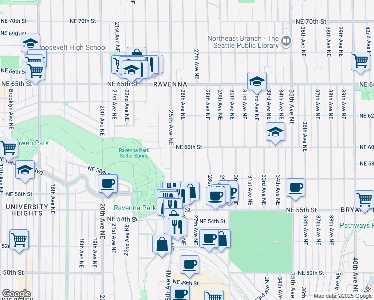 map of restaurants, bars, coffee shops, grocery stores, and more near 5750 26th Avenue Northeast in Seattle