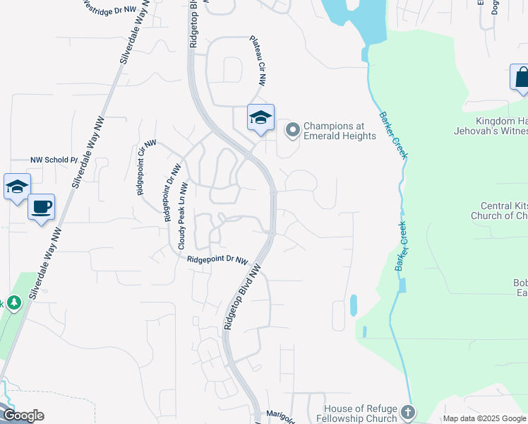 map of restaurants, bars, coffee shops, grocery stores, and more near 1195 Northwest Tahoe Lane in Silverdale