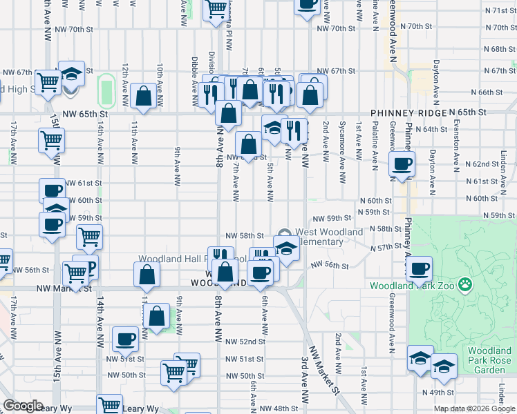 map of restaurants, bars, coffee shops, grocery stores, and more near 5814 6th Avenue Northwest in Seattle