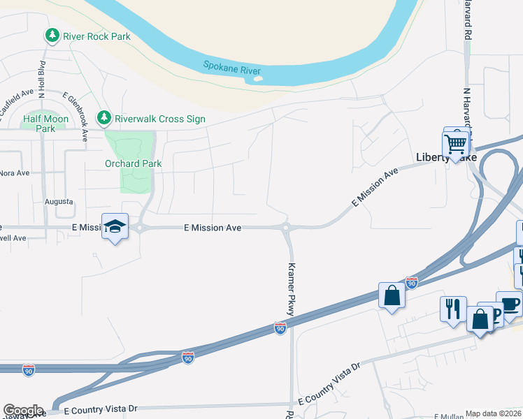 map of restaurants, bars, coffee shops, grocery stores, and more near 21101 East Mission Avenue in Liberty Lake