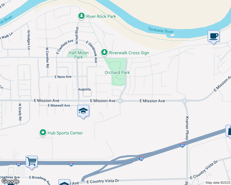 map of restaurants, bars, coffee shops, grocery stores, and more near 20215 East Mission Avenue in Liberty Lake