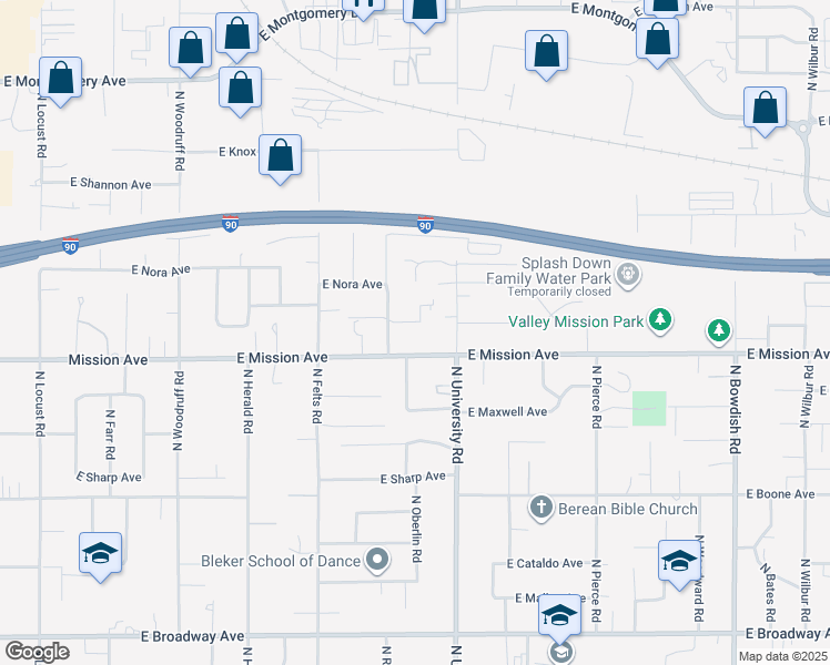 map of restaurants, bars, coffee shops, grocery stores, and more near 10526 East Mission Avenue in Spokane Valley