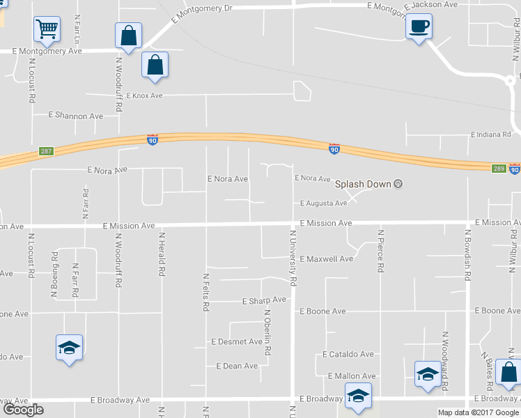 map of restaurants, bars, coffee shops, grocery stores, and more near 10422 East Mission Avenue in Spokane Valley