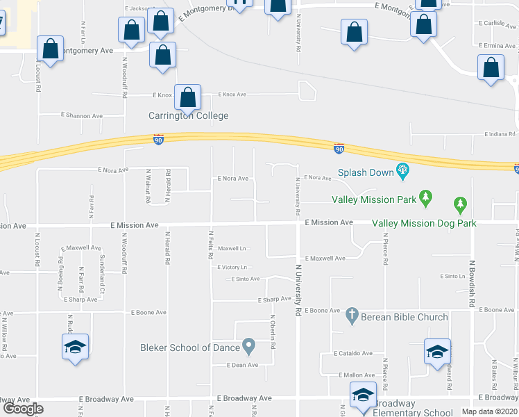 map of restaurants, bars, coffee shops, grocery stores, and more near 10422 East Mission Avenue in Spokane Valley
