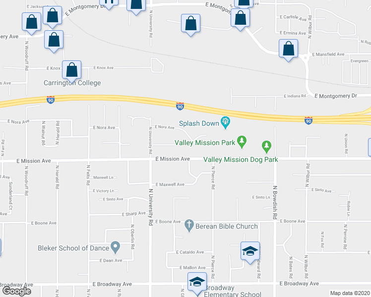 map of restaurants, bars, coffee shops, grocery stores, and more near 10908 East Augusta Avenue in Spokane Valley