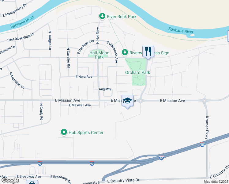 map of restaurants, bars, coffee shops, grocery stores, and more near 20102 East Nora Avenue in Liberty Lake