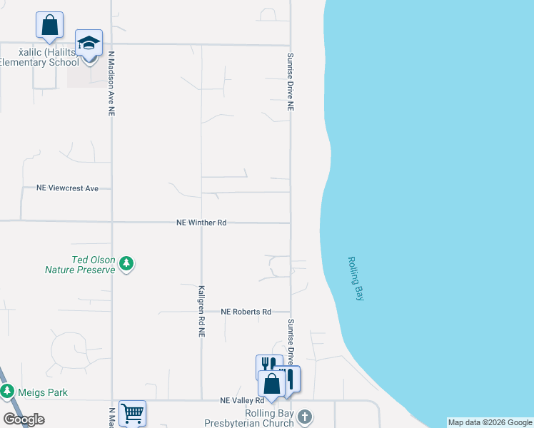 map of restaurants, bars, coffee shops, grocery stores, and more near 10371 Northeast Sasquatch Lane in Bainbridge Island