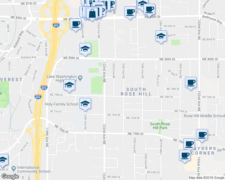 map of restaurants, bars, coffee shops, grocery stores, and more near 7517 123rd Avenue Northeast in Kirkland