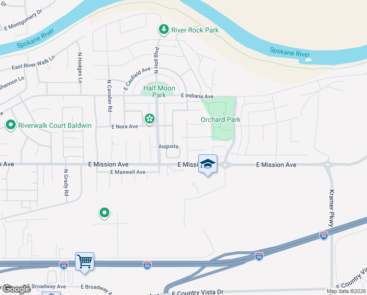 map of restaurants, bars, coffee shops, grocery stores, and more near 20102 East Nora Avenue in Liberty Lake