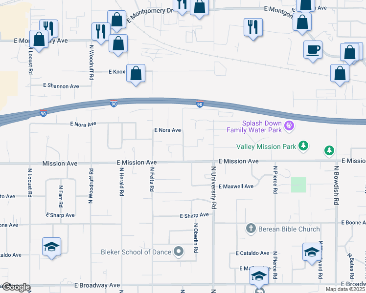map of restaurants, bars, coffee shops, grocery stores, and more near 10421 East Augusta Avenue in Spokane Valley