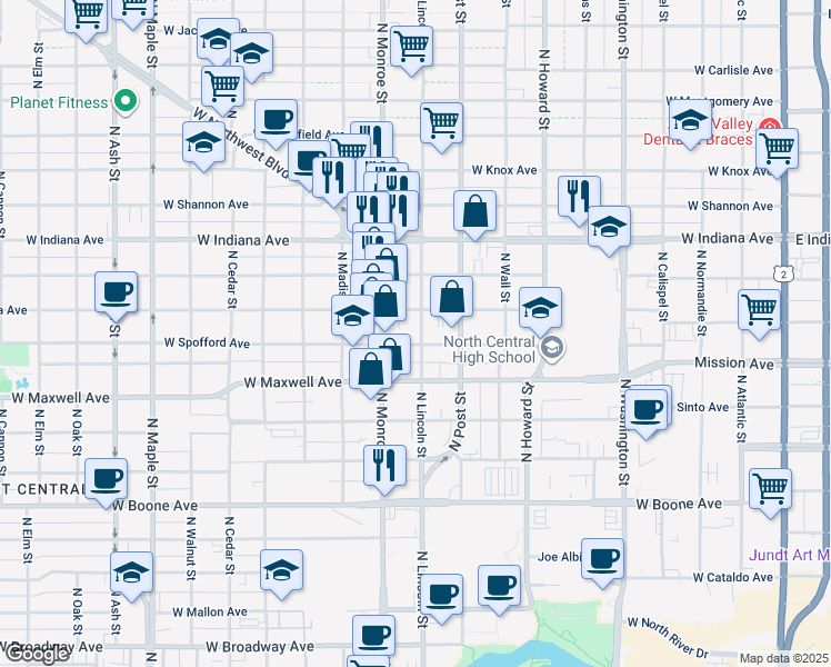 map of restaurants, bars, coffee shops, grocery stores, and more near 917 West Augusta Avenue in Spokane