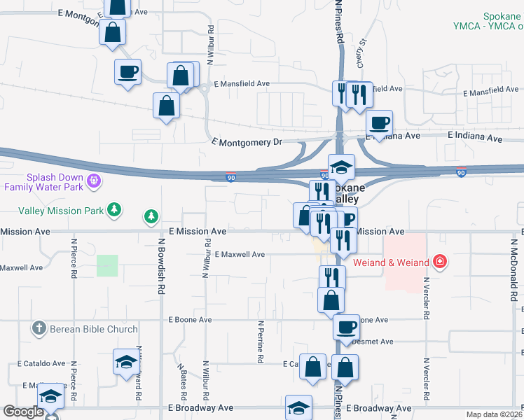 map of restaurants, bars, coffee shops, grocery stores, and more near 1723 North Union Road in Spokane Valley