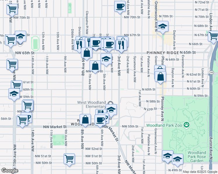 map of restaurants, bars, coffee shops, grocery stores, and more near 6016 5th Avenue Northwest in Seattle