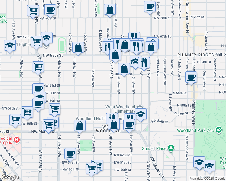 map of restaurants, bars, coffee shops, grocery stores, and more near 6021 7th Avenue Northwest in Seattle