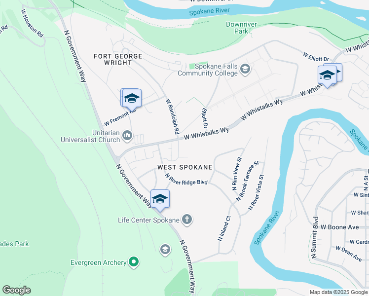 map of restaurants, bars, coffee shops, grocery stores, and more near 3817 West Whistalks Way in Spokane