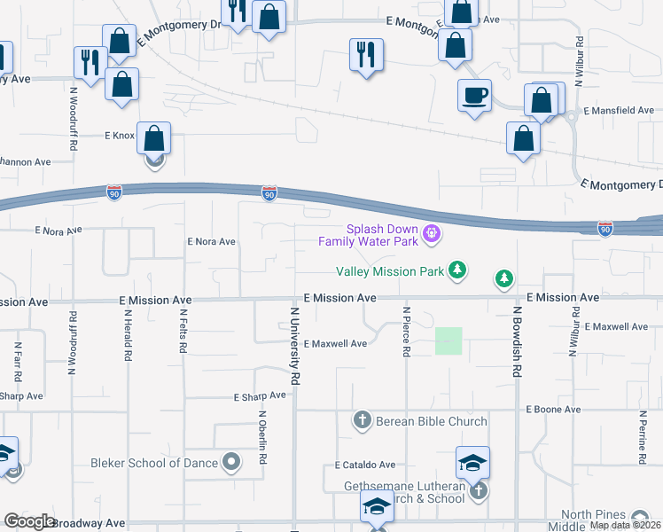 map of restaurants, bars, coffee shops, grocery stores, and more near 10813 East Augusta Avenue in Spokane Valley
