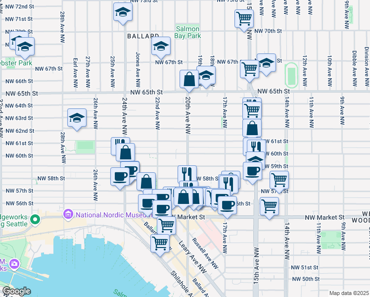 map of restaurants, bars, coffee shops, grocery stores, and more near 6020 20th Avenue Northwest in Seattle