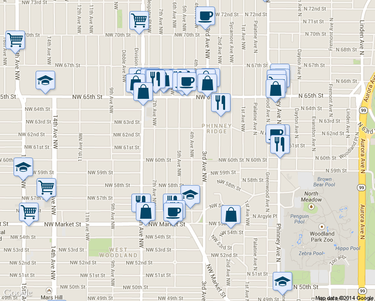map of restaurants, bars, coffee shops, grocery stores, and more near 6016 5th Avenue Northwest in Seattle