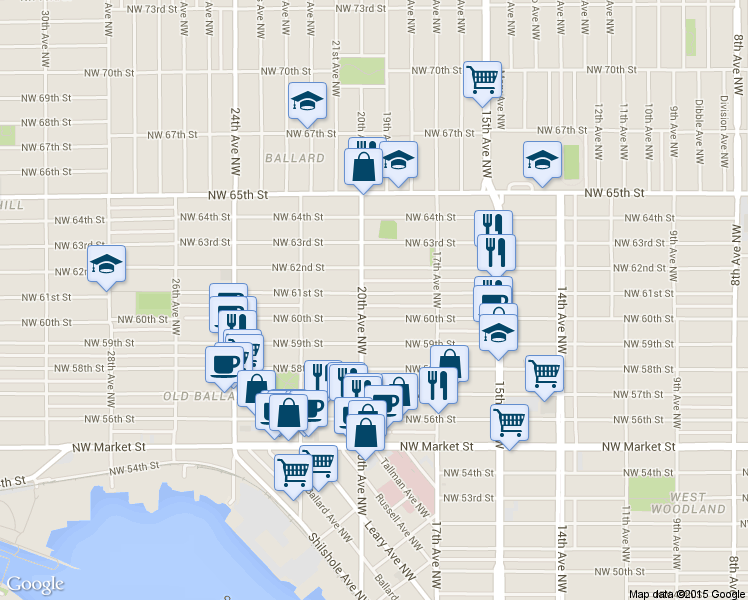 map of restaurants, bars, coffee shops, grocery stores, and more near 6020 20th Avenue Northwest in Seattle