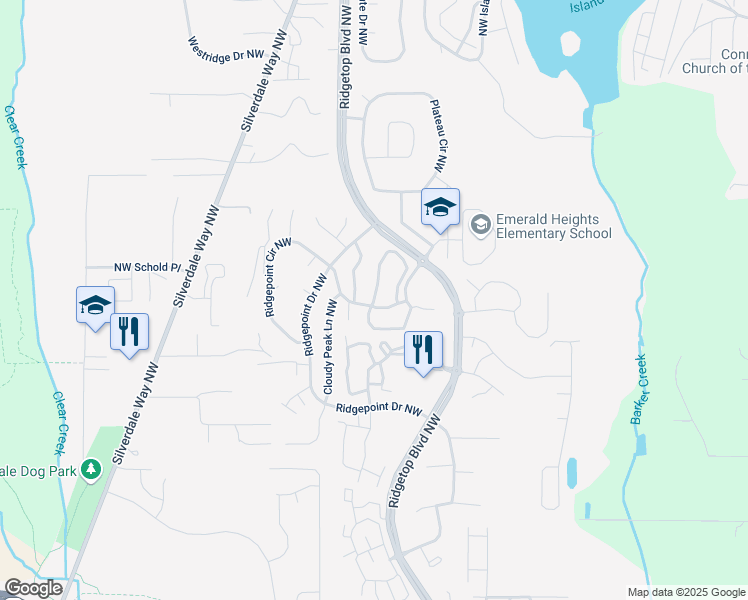 map of restaurants, bars, coffee shops, grocery stores, and more near 12440 Daphne Lane Northwest in Silverdale