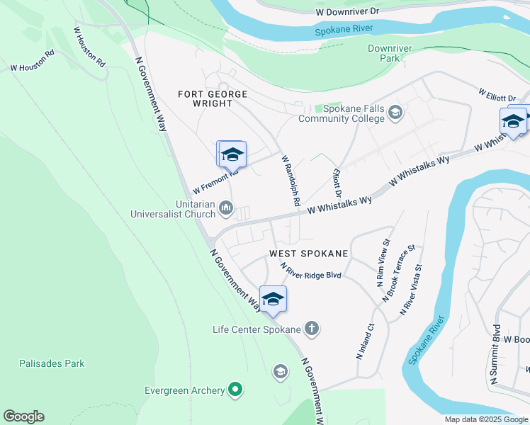 map of restaurants, bars, coffee shops, grocery stores, and more near 4150 West Whistalks Way in Spokane