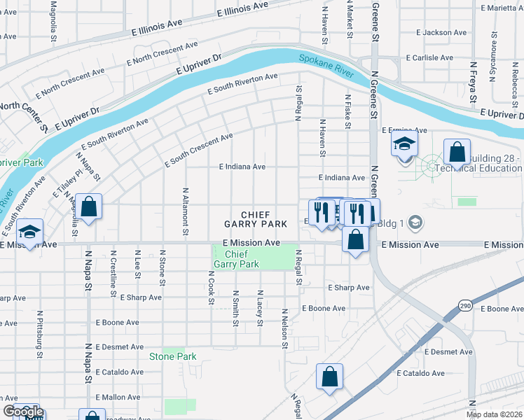 map of restaurants, bars, coffee shops, grocery stores, and more near 2714 East Nora Avenue in Spokane