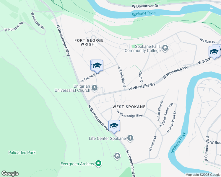 map of restaurants, bars, coffee shops, grocery stores, and more near 4150 West Whistalks Way in Spokane