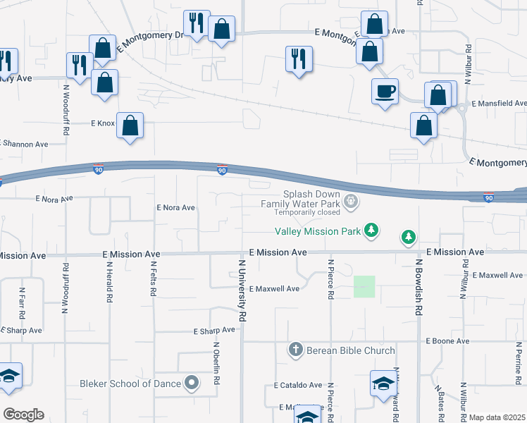 map of restaurants, bars, coffee shops, grocery stores, and more near 10813 East Augusta Avenue in Spokane Valley