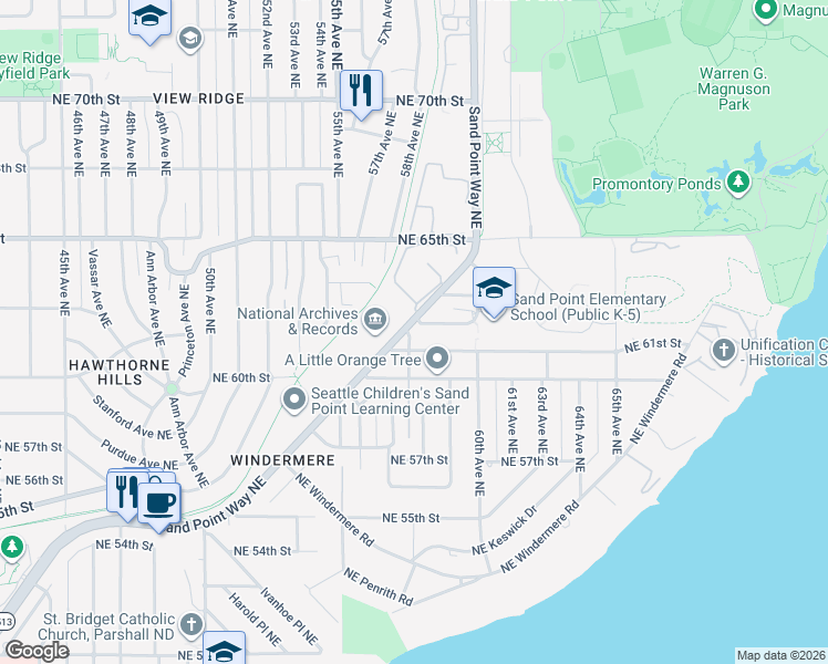 map of restaurants, bars, coffee shops, grocery stores, and more near in Seattle