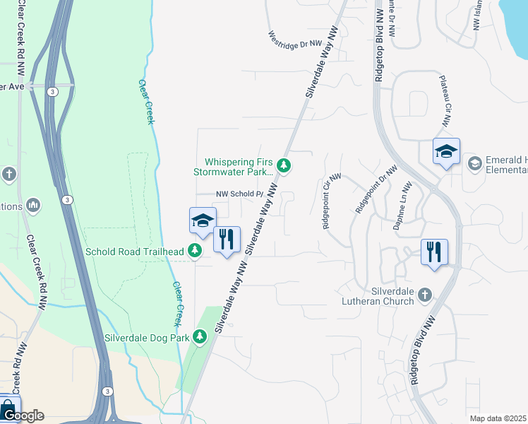 map of restaurants, bars, coffee shops, grocery stores, and more near in Silverdale