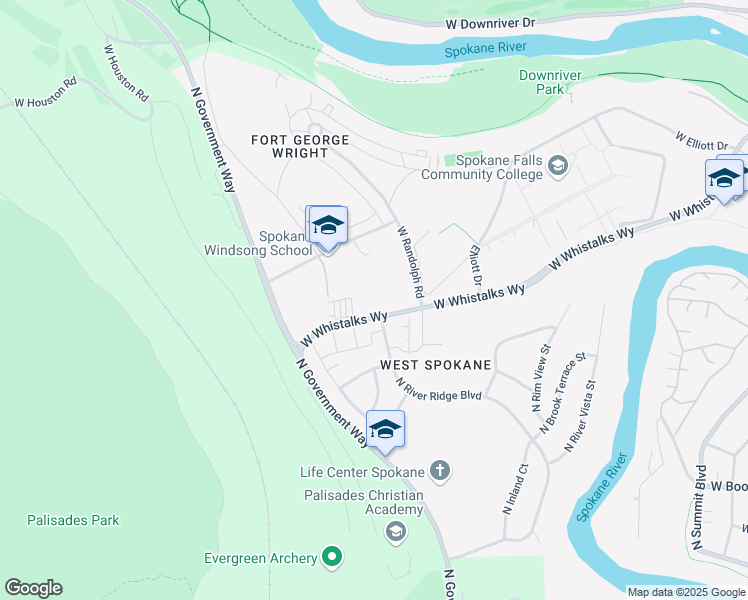 map of restaurants, bars, coffee shops, grocery stores, and more near 4150 West Whistalks Way in Spokane